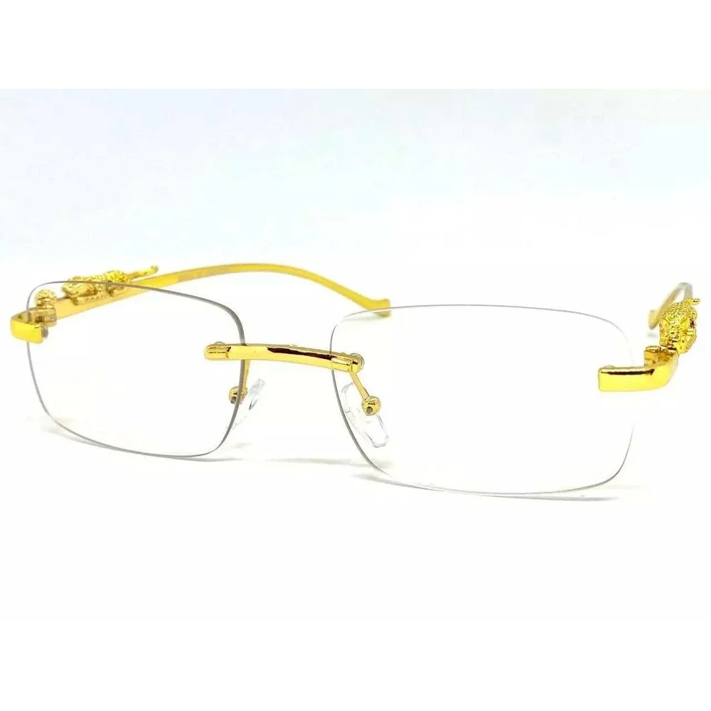 Rimless Rectangle Gold Clear‎ Eye Glasses Unisex Fashion Eyewear Casual Business